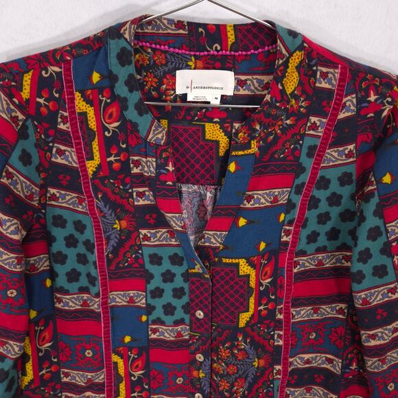 Anthropologie Shirt Womens XS Multi Patterned Roll Tab Long Sleeve Front Button - Picture 2 of 9